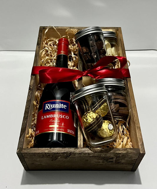 Caja con vino + chocolates