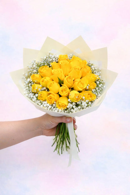Ramo Sol Radiante - Rosas Amarillas con Gypsophila