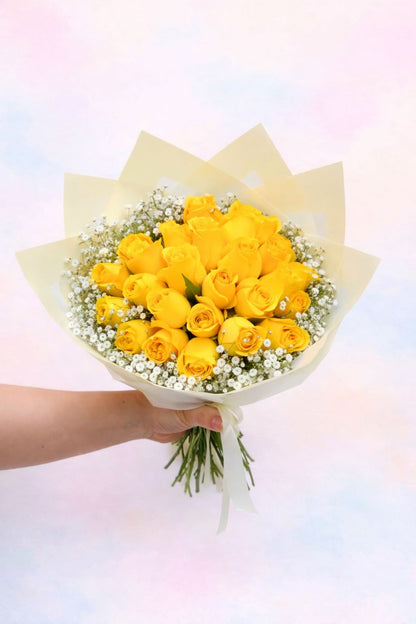 Ramo Sol Radiante - Rosas Amarillas con Gypsophila